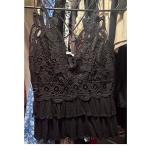 Black Lace Ruffle Blouse